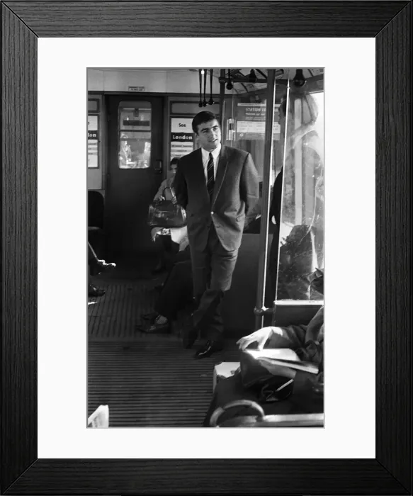 Framed Print : Footballer Terry Venables on his way to work using public transport in London Framed Print : Footballer Terry Venables on his way to work using public transport in London