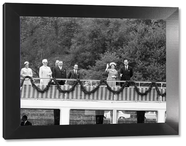 The Queen during her visit to West Germany. Pictured on board a boat travelling up