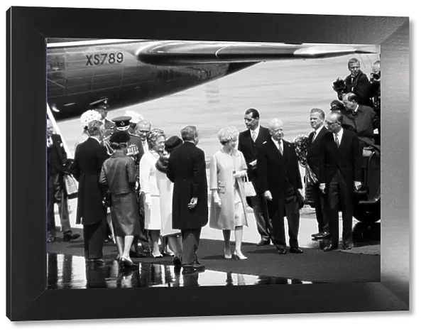 The Queen arriving at Cologne Airport, West Germany, pictured with the President of