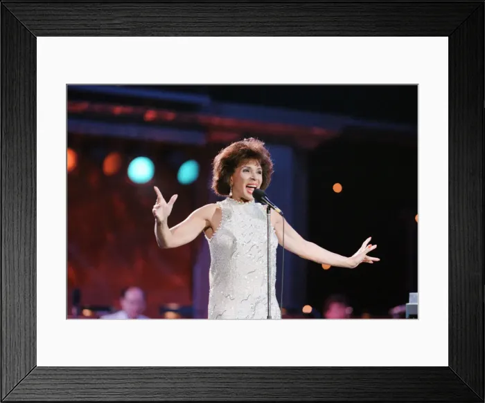 Framed Print : Shirley Bassey performing at the Cor World Choir concert at Cardiff Arms Park Framed Print : Shirley Bassey performing at the Cor World Choir concert at Cardiff Arms Park