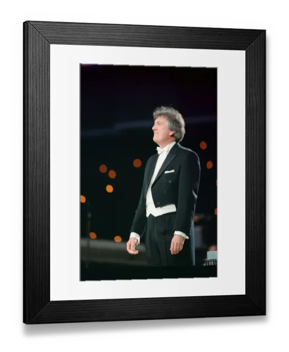 Framed Print : Conductor Owain Arwel Hughes at the Cor World Choir concert at Cardiff Arms Park