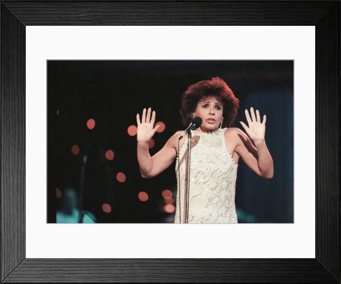 Framed Print : Shirley Bassey performing at the Cor World Choir concert at Cardiff Arms Park Framed Print : Shirley Bassey performing at the Cor World Choir concert at Cardiff Arms Park