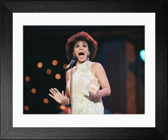 Framed Print : Shirley Bassey performing at the Cor World Choir concert at Cardiff Arms Park Framed Print : Shirley Bassey performing at the Cor World Choir concert at Cardiff Arms Park