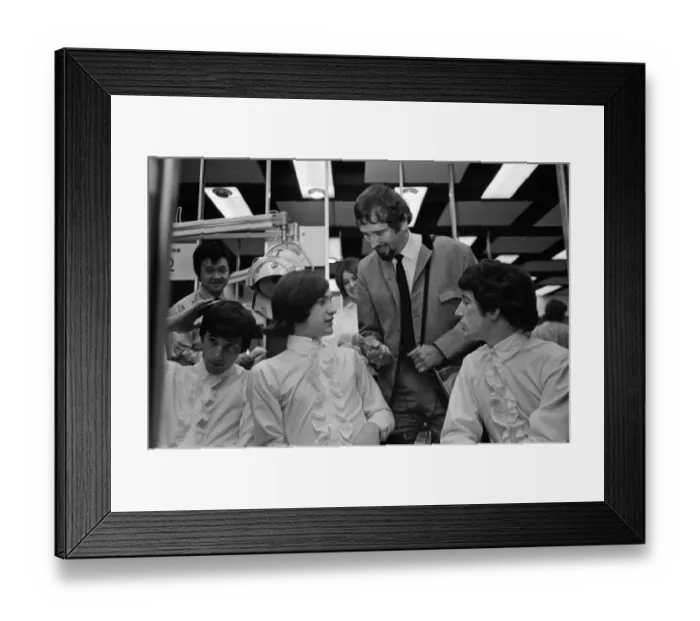 Framed Print : Members of the British pop group The Kinks having their hair styled at a salon Framed Print : Members of the British pop group The Kinks having their hair styled at a salon