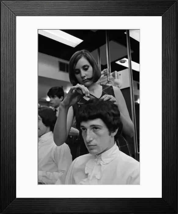 Framed Print : Members of the British pop group The Kinks having their hair styled at a salon Framed Print : Members of the British pop group The Kinks having their hair styled at a salon