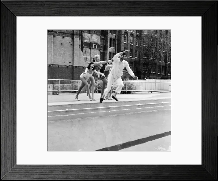Framed Print : Tommy Cooper opening the Oasis outdoor swimming pool in Holborn for the season Framed Print : Tommy Cooper opening the Oasis outdoor swimming pool in Holborn for the season