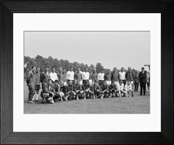 Framed Print : The England national team squad pose at Lilleshall before a training session in