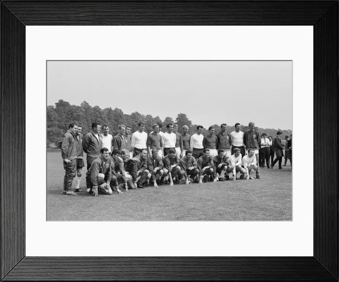 Framed Print : The England national team squad pose at Lilleshall before a training session in