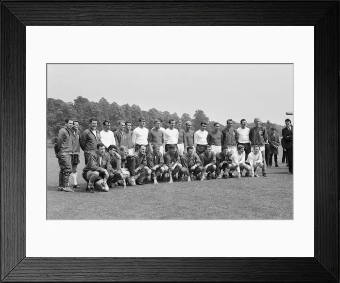 Framed Print : The England national team squad pose at Lilleshall before a training session in