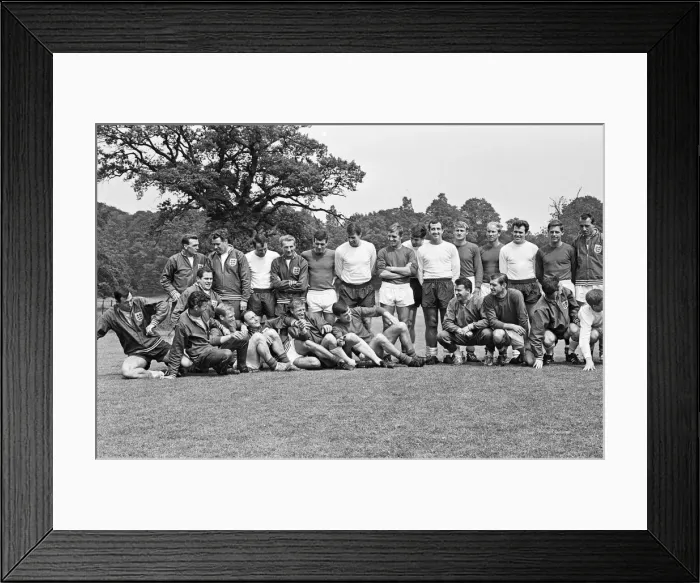 Framed Print : The England national team squad pose at Lilleshall before a training session in