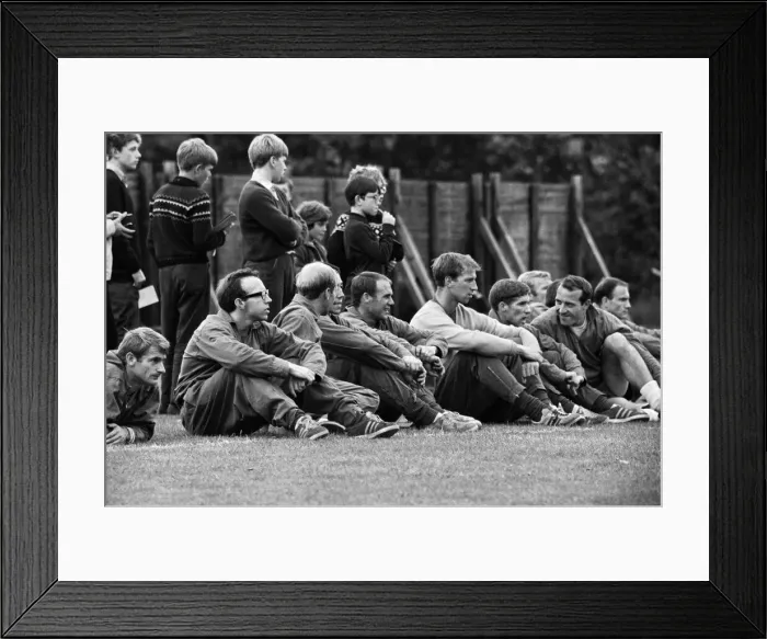 Framed Print : The England football team spend the afternoon training at the Arsenal practice field