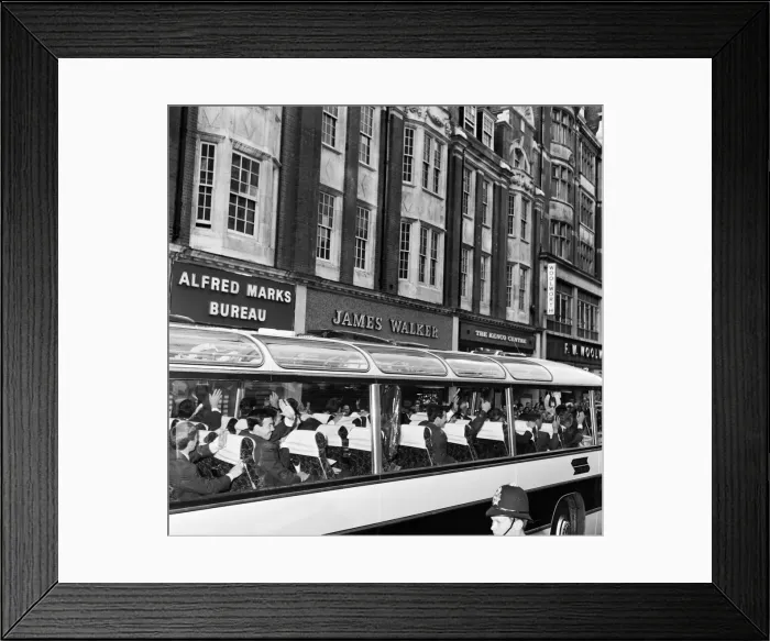 Framed Print : The victorious 1966 England team wave to jubilant fans gathered to cheer them in