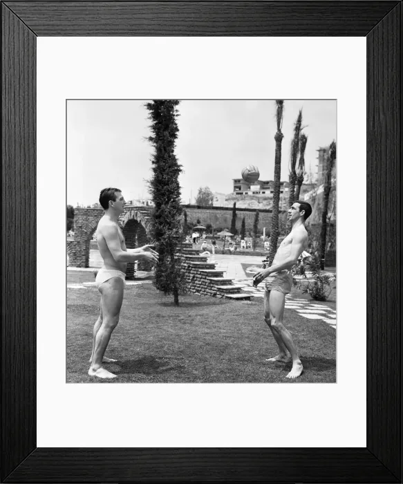 Framed Print : Everton footballers relaxing on holiday in Torremolinos