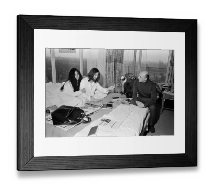 Framed Print : John Lennon and his wife Yoko Ono stage a bed in on their honeymoon Framed Print : John Lennon and his wife Yoko Ono stage a bed in on their honeymoon