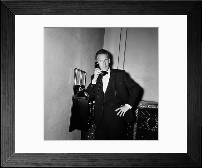 Framed Print : Bruce Forsyth on the telephone. The Daily Mirror Television Award show. 29th July 1962
