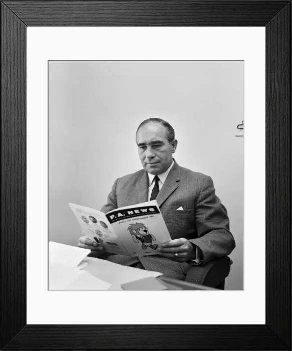 Framed Print : England football manager Alf Ramsey in his office at the FA Headquarters in Lancaster