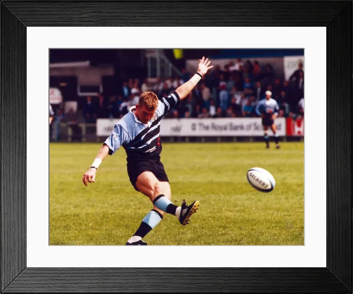 Framed Print : Lee Jarvis, Cardiff Rugby Union Player, match action against Caerphilly, May 1997 Framed Print : Lee Jarvis, Cardiff Rugby Union Player, match action against Caerphilly, May 1997