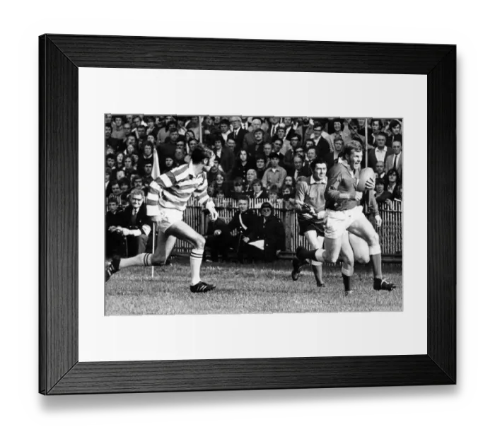 Framed Print : Roy Mathias, Llanelli Rugby Union Player, races for the Canadian line to score one of his