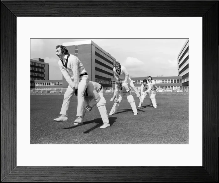Framed Print : Lancashires new captain, David Lloyd leaps pace bowlers Peter Lever Framed Print : Lancashires new captain, David Lloyd leaps pace bowlers Peter Lever