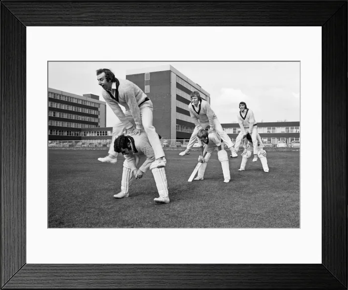 Framed Print : Lancashires new captain, David Lloyd leaps pace bowlers Peter Lever Framed Print : Lancashires new captain, David Lloyd leaps pace bowlers Peter Lever