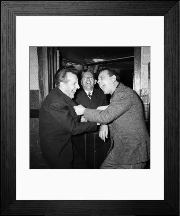 Framed Print : Bruce Forsyth (left) and Norman Wisdom (right) having a laugh Framed Print : Bruce Forsyth (left) and Norman Wisdom (right) having a laugh