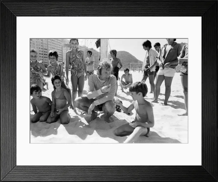 Framed Print : Bobby Moore, pictured on holiday, Copacabana Beach, Rio de Janeiro, Brazil Framed Print : Bobby Moore, pictured on holiday, Copacabana Beach, Rio de Janeiro, Brazil