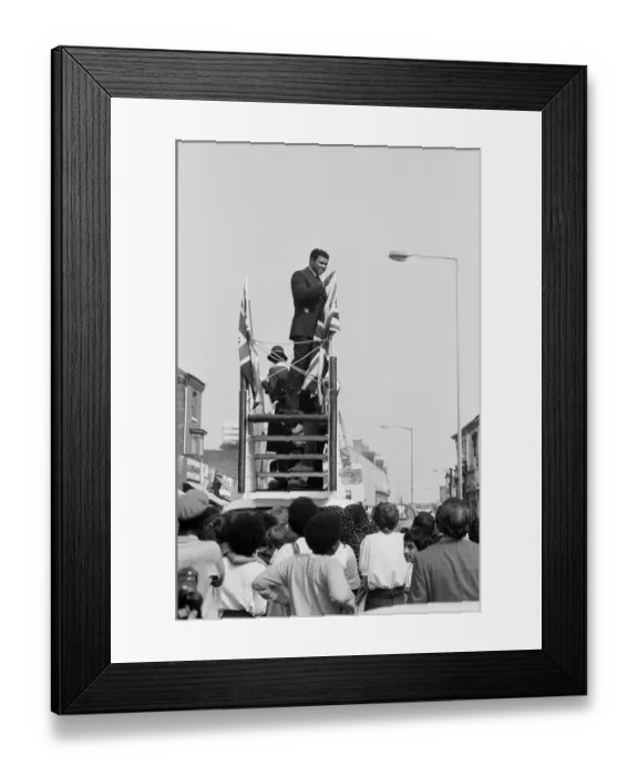 Framed Print : Muhammad Ali mobbed by 1, 000 fans as he opened the Hockley Sporting Centre named after Framed Print : Muhammad Ali mobbed by 1, 000 fans as he opened the Hockley Sporting Centre named after