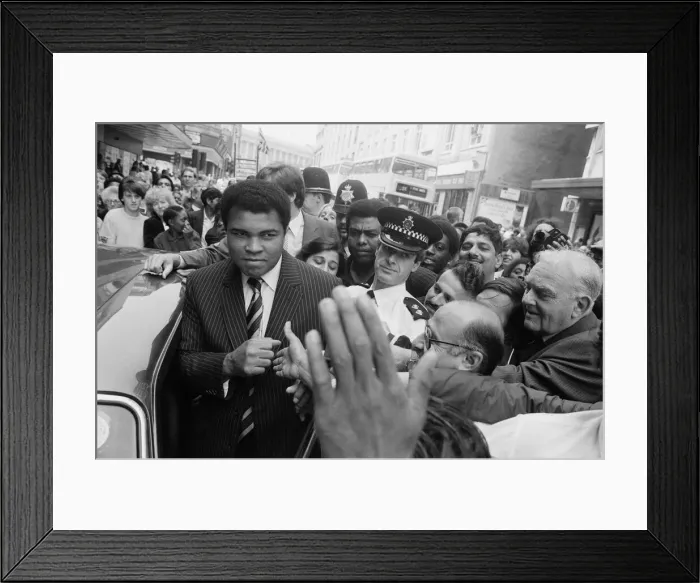 Framed Print : Muhammad Ali is mobbed by fans and supporters in the streets of Birmingham Framed Print : Muhammad Ali is mobbed by fans and supporters in the streets of Birmingham
