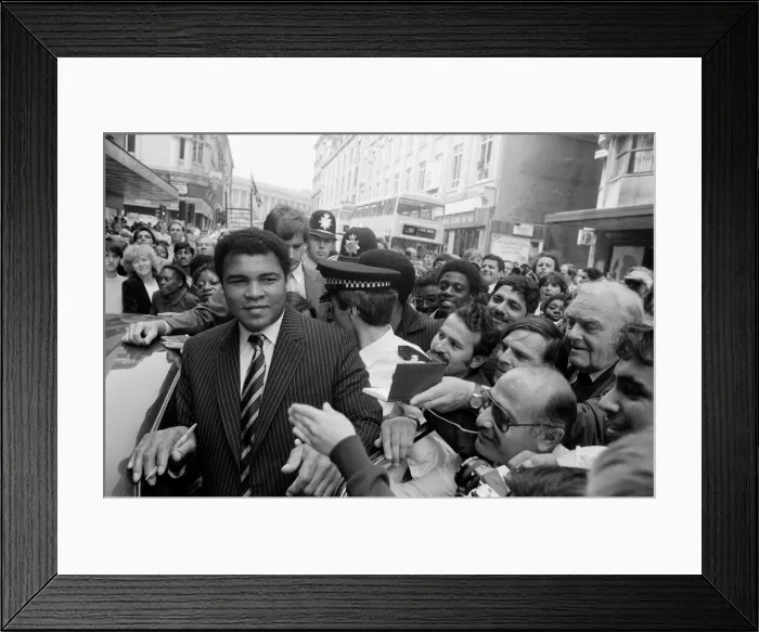 Framed Print : Muhammad Ali is mobbed by fans and supporters in the streets of Birmingham Framed Print : Muhammad Ali is mobbed by fans and supporters in the streets of Birmingham