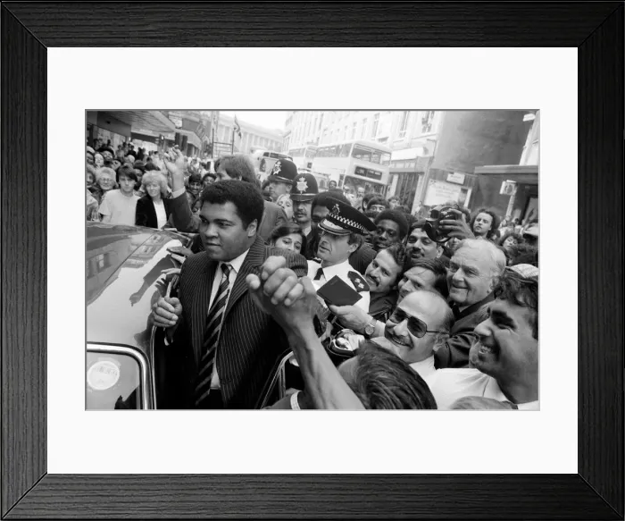 Framed Print : Muhammad Ali is mobbed by fans and supporters in the streets of Birmingham