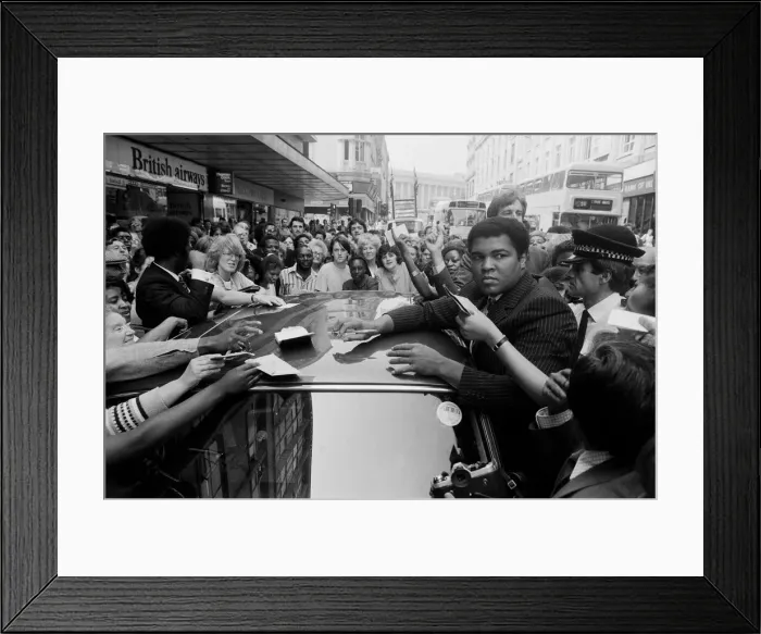 Framed Print : Muhammad Ali is mobbed by fans and supporters in the streets of Birmingham Framed Print : Muhammad Ali is mobbed by fans and supporters in the streets of Birmingham