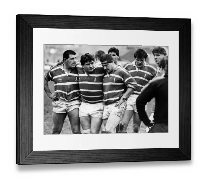 Framed Print : The Bridgend front row (left to right) Paul Edwards, Wayne Hall and Mike Hall