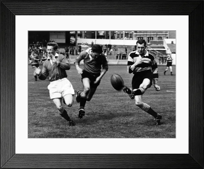 Framed Print : Howard Nicholls, Cardiff Rugby Union Player, action during Rugby Trials at Cardiff Arms