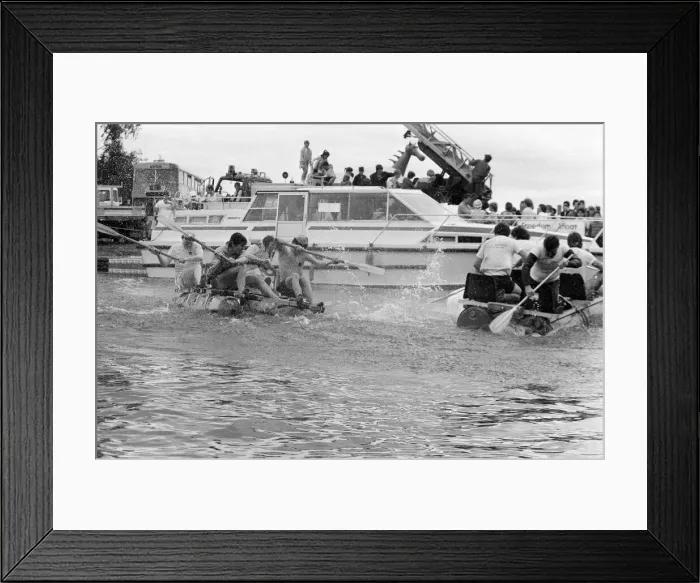 Framed Print : Raft Races on the River Thames, London, June 1985 Framed Print : Raft Races on the River Thames, London, June 1985