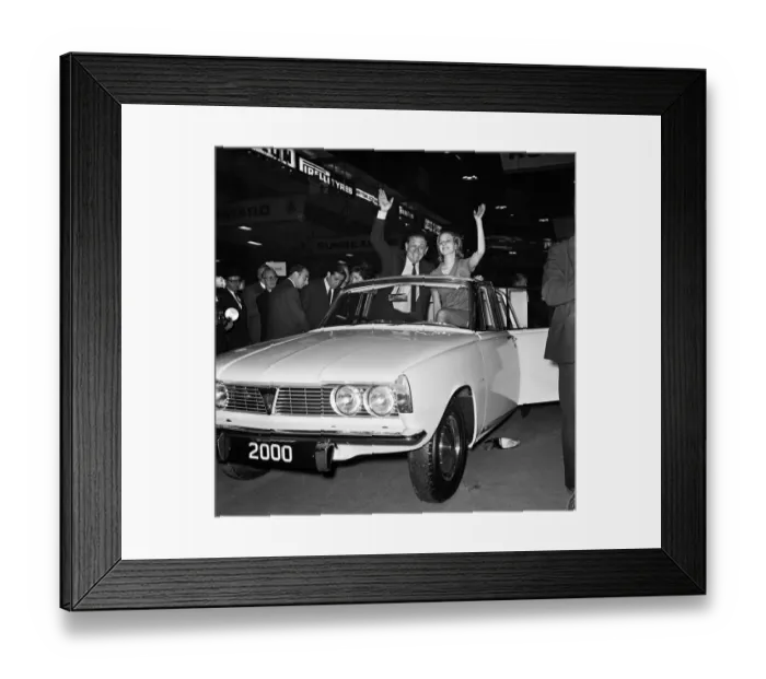 Framed Print : The new Rover 2000 welcomed enthusiastically by actor Sid James