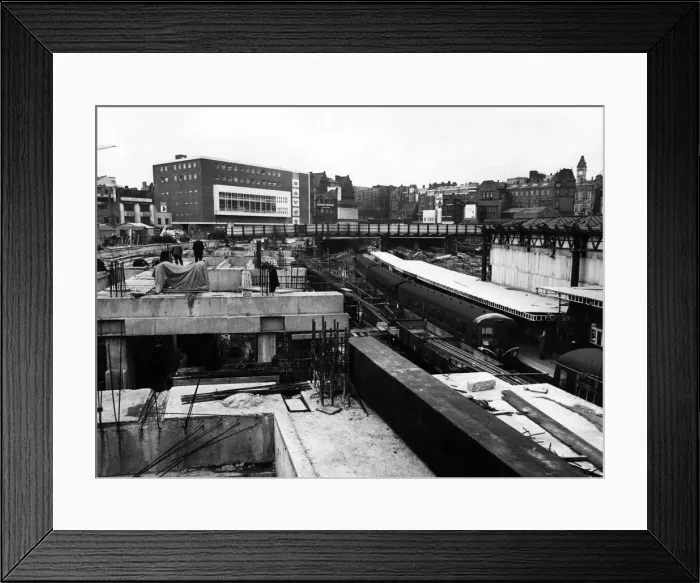 Framed Print : View from the temporary bridge over New Street Station looking towards the new Savoy