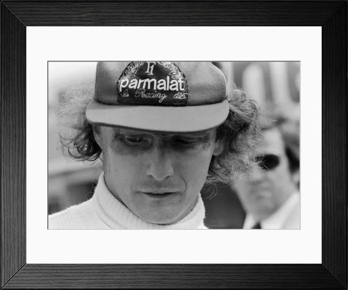 Framed Print : Niki Lauda at Brands hatch, fighting the clock for an early placing in the John Player Framed Print : Niki Lauda at Brands hatch, fighting the clock for an early placing in the John Player