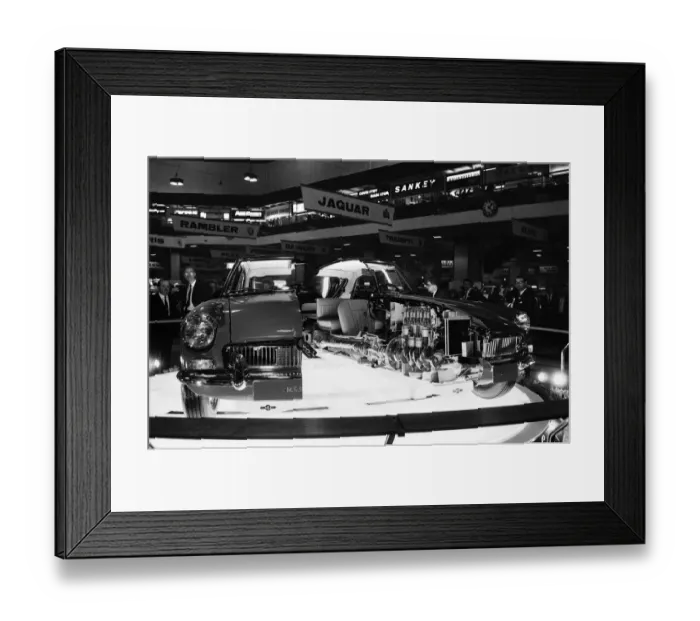 Framed Print : Model of the new MGB GT 1800 cc sports car, cut in half at the Earls Court Motor show