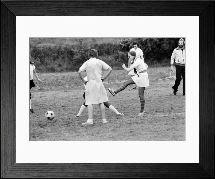 Framed Print : Nurses and Porters from Battle Hospital, Reading, take part in a game of football in Framed Print : Nurses and Porters from Battle Hospital, Reading, take part in a game of football in