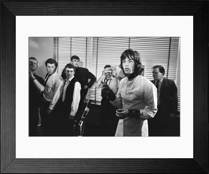 Framed Print : Rolling Stones singer Mick Jagger holding a press conference at Granada Studios in Soho Framed Print : Rolling Stones singer Mick Jagger holding a press conference at Granada Studios in Soho