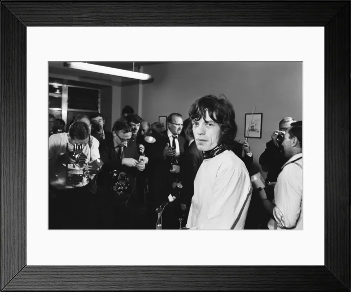 Framed Print : Rolling Stones singer Mick Jagger holding a press conference at Granada Studios in Soho Framed Print : Rolling Stones singer Mick Jagger holding a press conference at Granada Studios in Soho