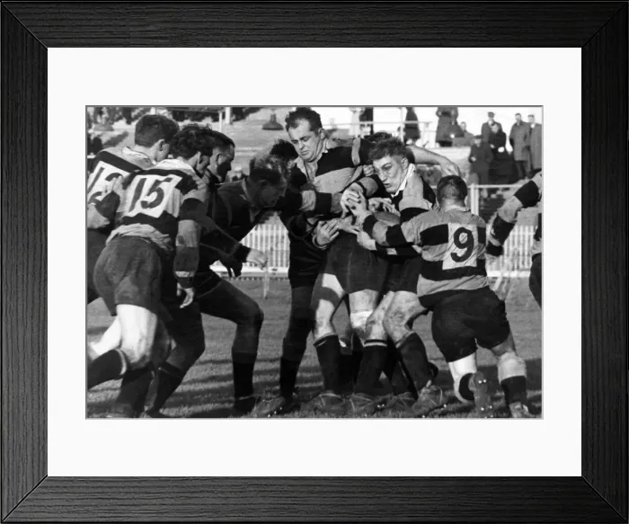 Framed Print : Des Greenslade, Newport Rugby Union Player, match action, grapples with the ball Framed Print : Des Greenslade, Newport Rugby Union Player, match action, grapples with the ball
