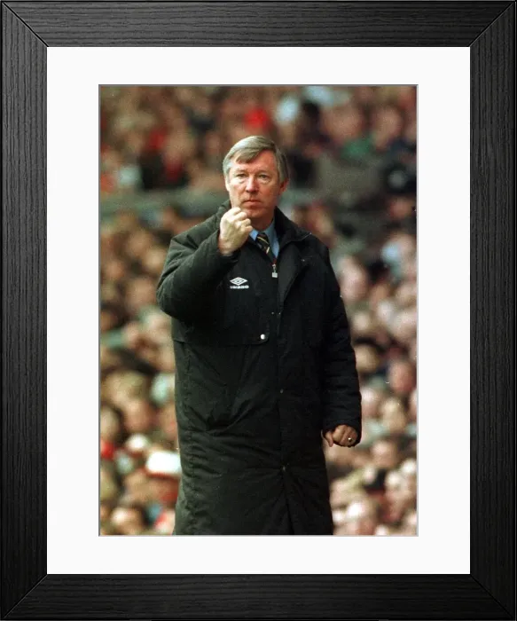 Framed Print : Alex Ferguson Manchester United Football Manager clenches his fist as he celebrates after