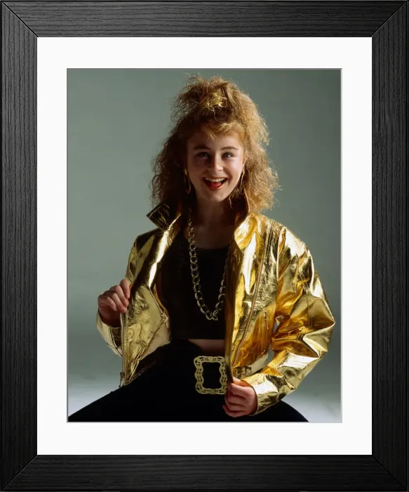 Framed Print : Michelle Watt modelling gold jacket November 1989 Framed Print : Michelle Watt modelling gold jacket November 1989