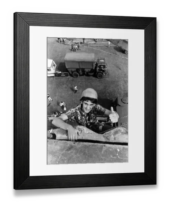 Framed Print : Teenager Steve Harrison scaled the heights of the Royal Army Ordnance Corps climbing wall Framed Print : Teenager Steve Harrison scaled the heights of the Royal Army Ordnance Corps climbing wall