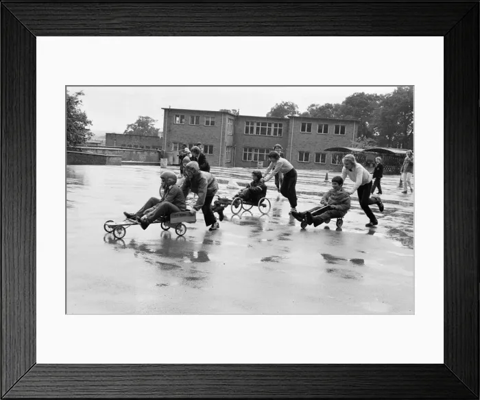 Framed Print : Soap Box Races at Stoneham Boys School, Reading, Berkshire, June 1980 Framed Print : Soap Box Races at Stoneham Boys School, Reading, Berkshire, June 1980