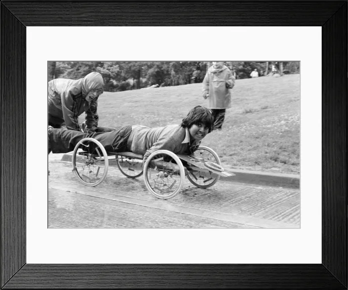 Framed Print : Soap Box Races at Stoneham Boys School, Reading, Berkshire, June 1980 Framed Print : Soap Box Races at Stoneham Boys School, Reading, Berkshire, June 1980