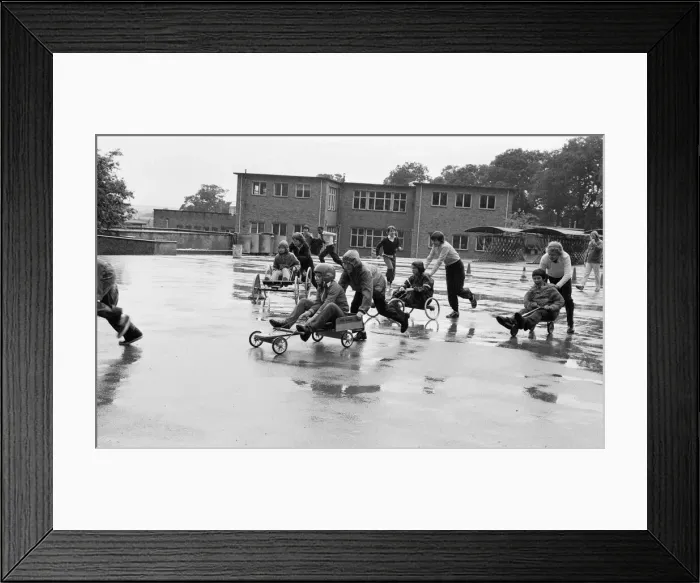 Framed Print : Soap Box Races at Stoneham Boys School, Reading, Berkshire, June 1980 Framed Print : Soap Box Races at Stoneham Boys School, Reading, Berkshire, June 1980