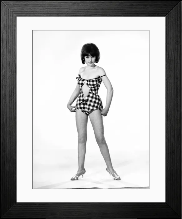 Framed Print : Model, Debbie Attwood, poses in the latest beachwear fashion, Studio Pix, 1963 Framed Print : Model, Debbie Attwood, poses in the latest beachwear fashion, Studio Pix, 1963
