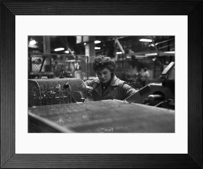 Framed Print : A young female employee checks that the machine has correctly filled Framed Print : A young female employee checks that the machine has correctly filled